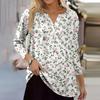 Women's T Shirt Tee Print Button 3/4 Sleeve Daily Weekend Fashion Basic V Neck Regular Top