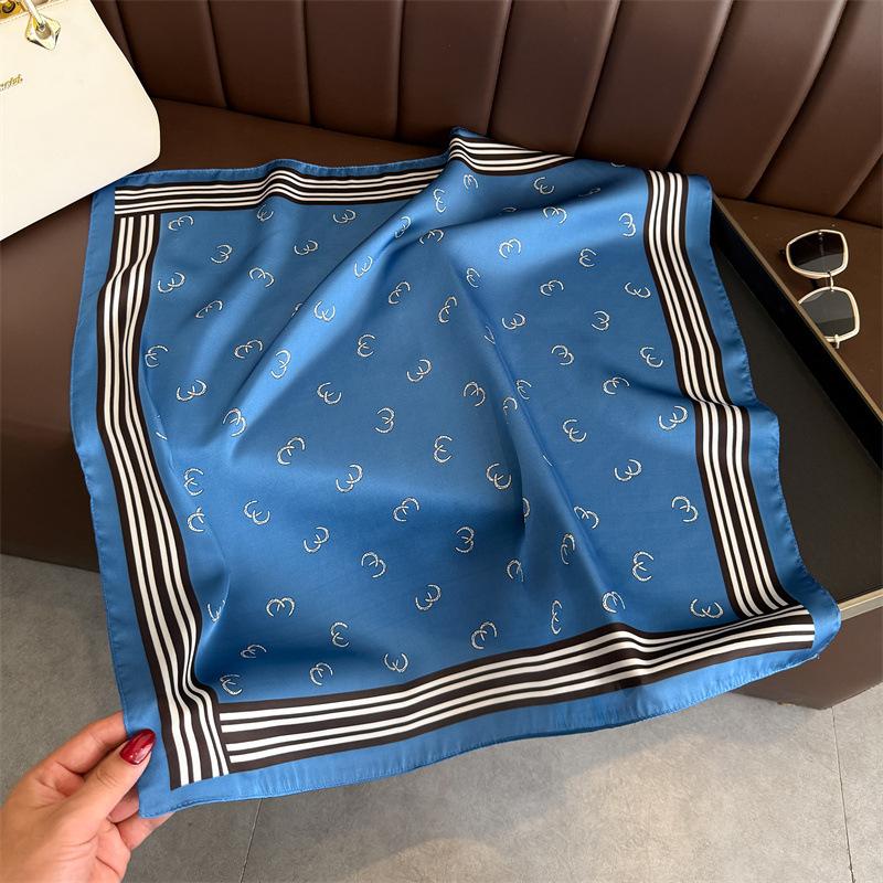Line Premium Silk Scarf Scarf Small Square Scarf Printed Headscarf Ladies' Sense Sunscreen Symbol Neck Simple Shawl Square Scarf