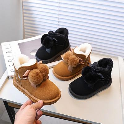 Winter Children's Boots Soft Fluffy Hairball Cute Girl Snow Boots Fashion Versatile Kids Causal Outdoor Cotton Boots Non-slip