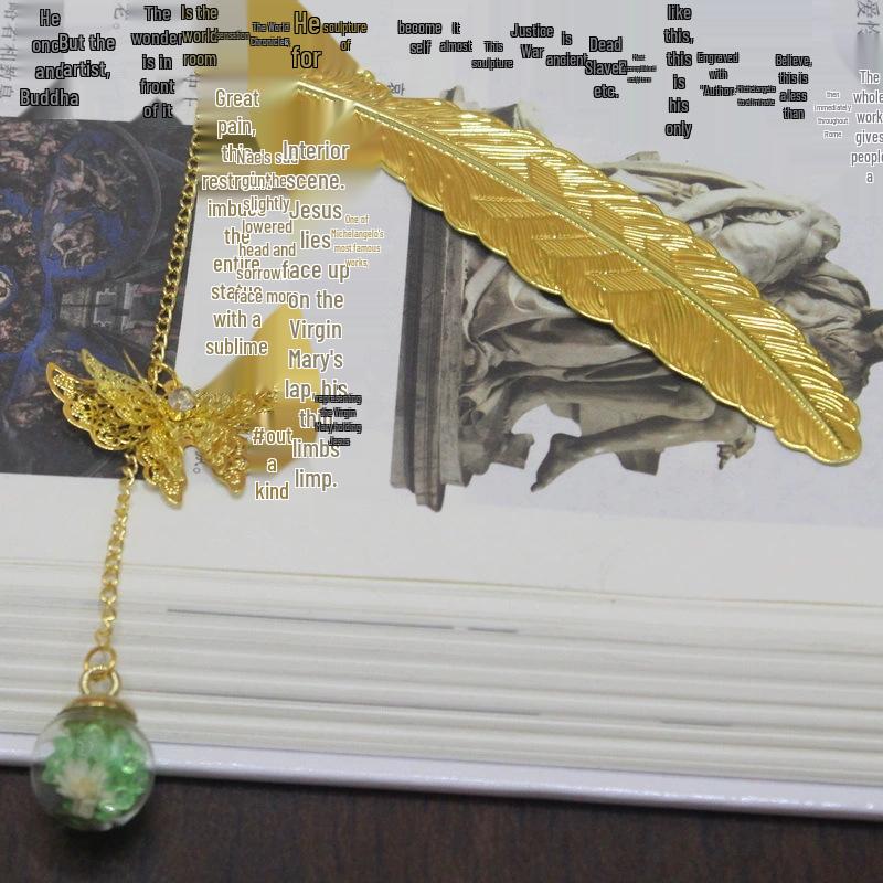Chinese Cross-border Metal Feather Bookmark: Classical Leaf Vein Design, Creative Stationery, Ancient Style Cultural Gift
