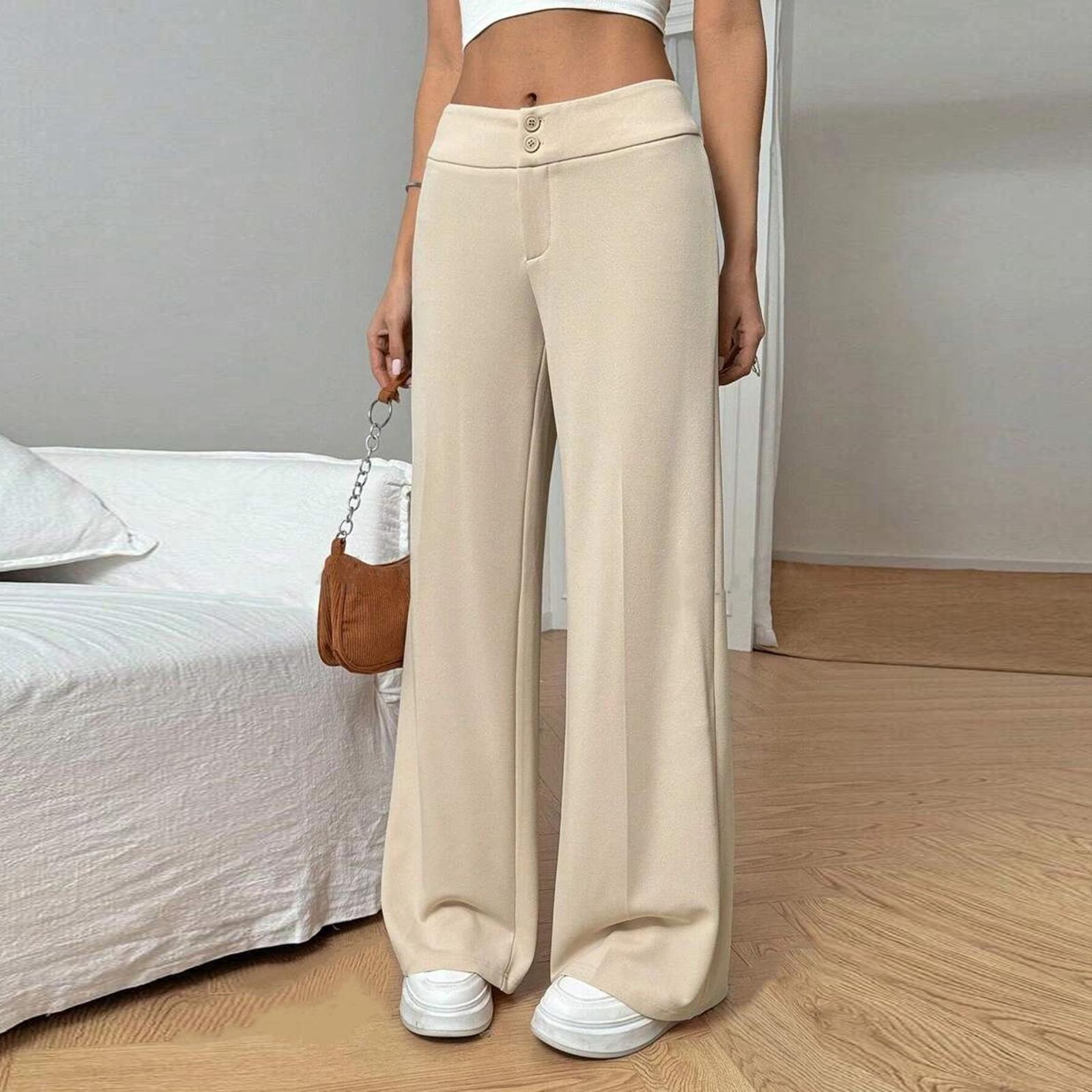 Women s Fashionable, Casual, Versatile High-waisted Loose Elastic Slightly Flared Wide-leg Trousers L бежевый