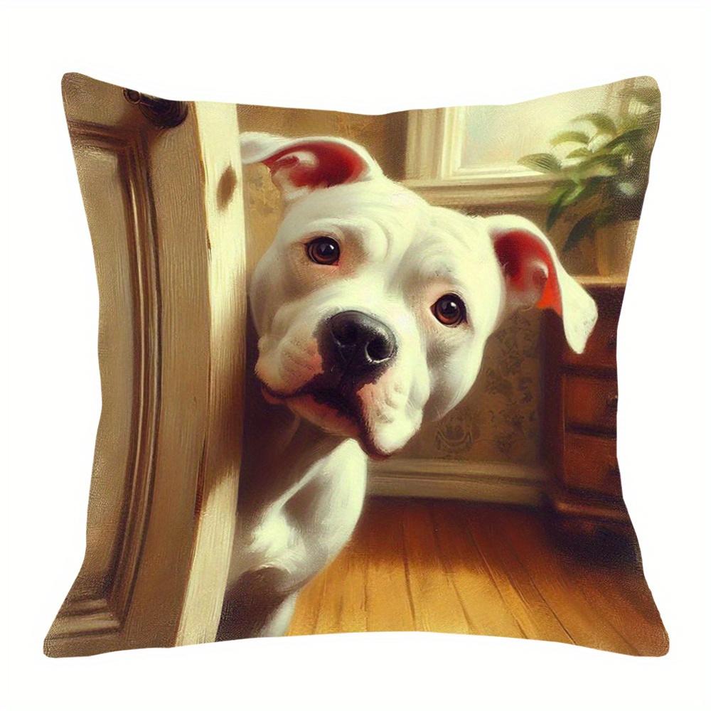 1pc Classic Style White Bulldog Throw Pillow Cover, Super Soft Microfiber Single-Sided Print, 18x18