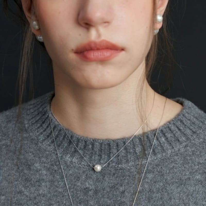 LOVE ME MONSTER [Silver] Essential Pearl / Chain Necklace 8mm (L233MNK050)