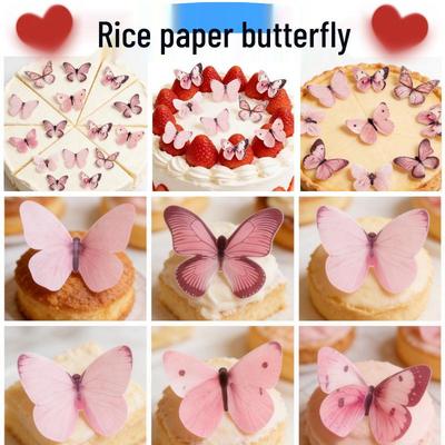 Pink Butterfly Rice Paper Decorations - 80 Sheets for DIY Baking, Cake Decorating, and Birthday Desserts. Food-Grade Wafer Paper.