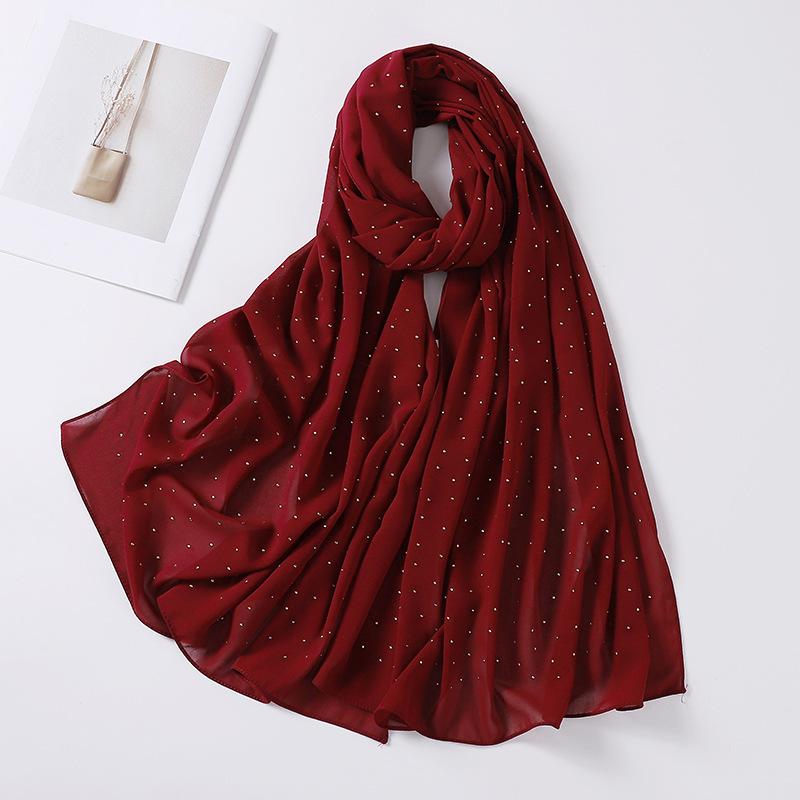 Imitation Pearls Rhinestones Scarves Shawls Women Long Scarf Neckerchief Tudung Bawal Veil Turban Bandana Muslim Hijab Headscarf