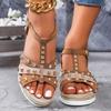 Roman Reviet Decor Wedge Sandals for Women T-Strap High Heel Sandal Ladies Plus Size Buckle Anti Slip Sandalias Mujer