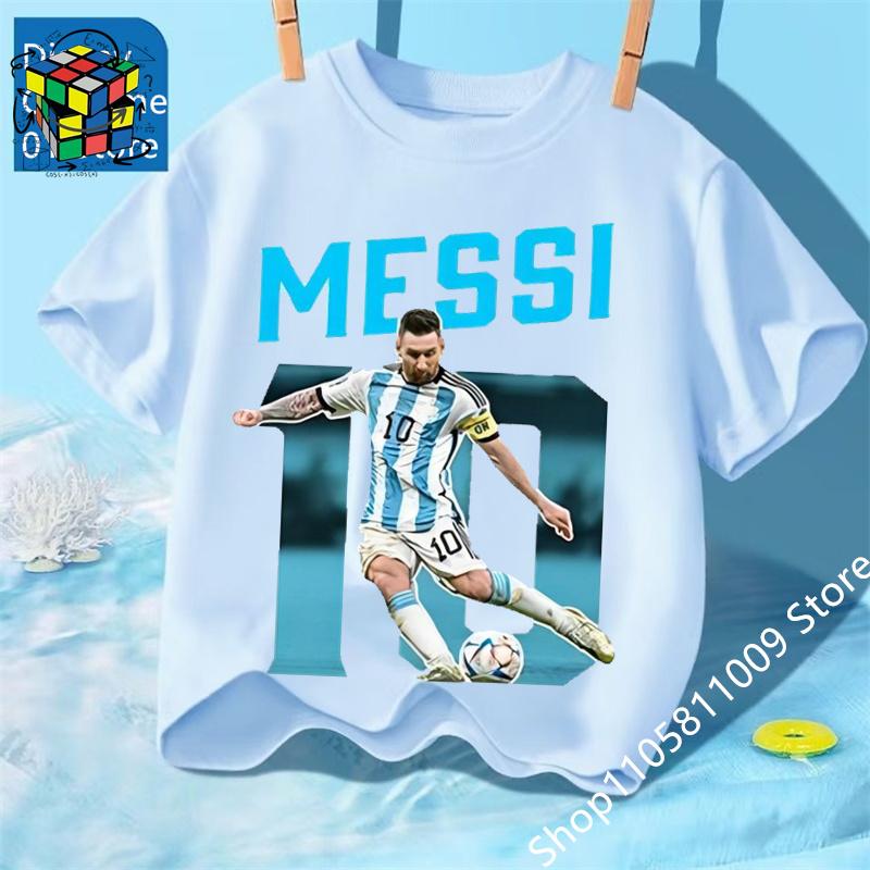 Messi Fußball für 4-14 Jahre Sommer 2026 Kinderkleidung Coole T-Shirts für Kinder Stich Jungen Kinderbekleidung