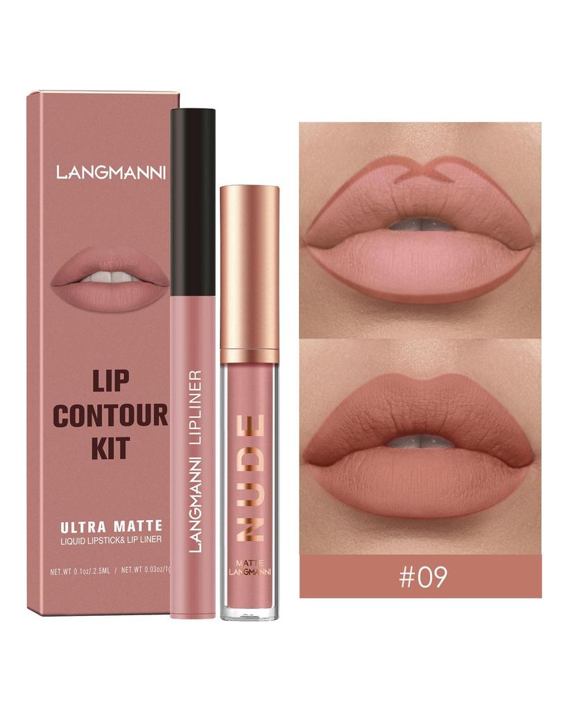 Langmanni Lipgloss Lipliner-Set 2 Sets nicht klebendes Cup-Matt-Lipgloss-Set