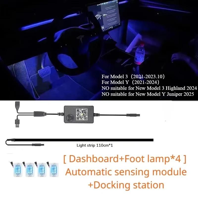 For Tesla Model 3 Y Instrument Panel Ambient Light Wireless Charging LED Atmosphere Light APP Control LED Strips Neon Lighting