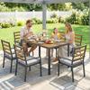 7-Piece Seating Set Garden Furniture Set, Garden Set with 1 Dining Table, 6 Chairs, Cushions, for Patio, Natural Wood