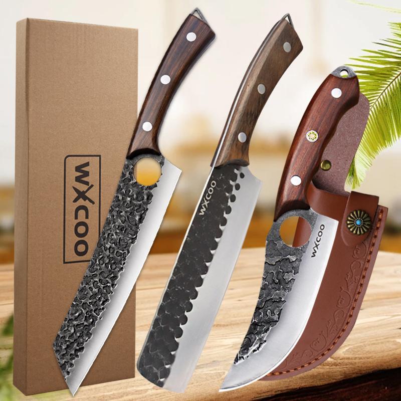 Forging Boning Knife Three-piece Combination Kill Pig Meat Cutting and Dividing Small Scimitar Multi-purpose Knife Sharp Slicing Master Chef Knife