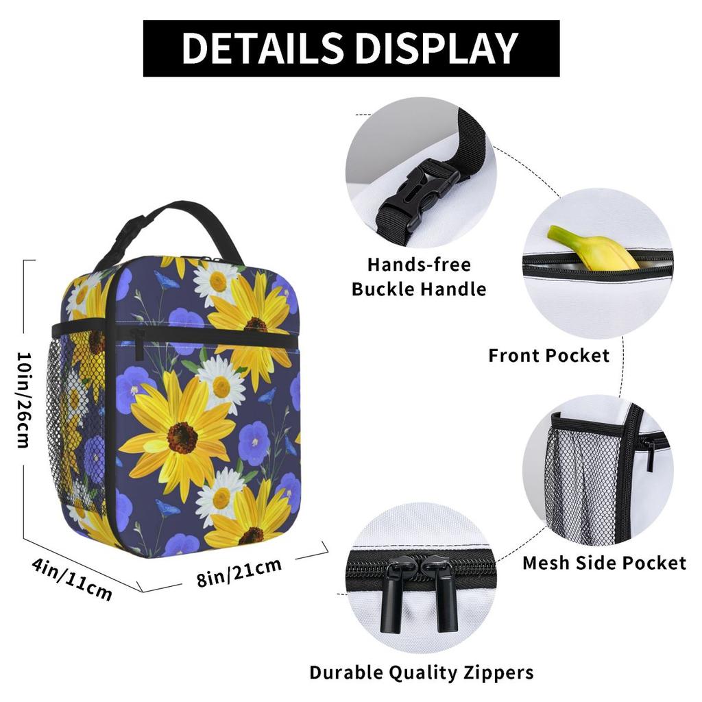 Sunflower Pattern Insulated Lunch Bag for Women Kids Portable Food Boxes Thermal Lunch Box Tote