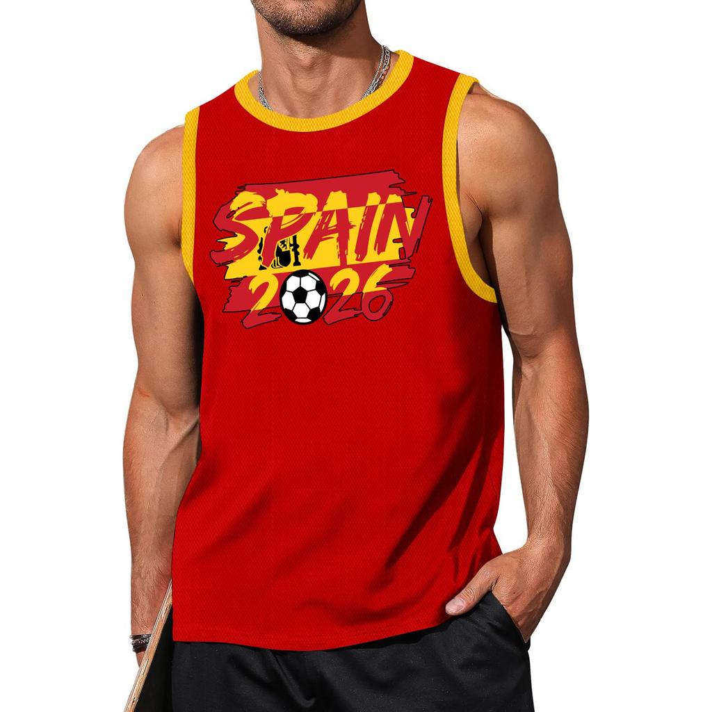 Men’s Sleeveless Crew Neck Tank Top with Soccer Print and USA 2026 Lettering for Outdoor Sports and Casual Wear