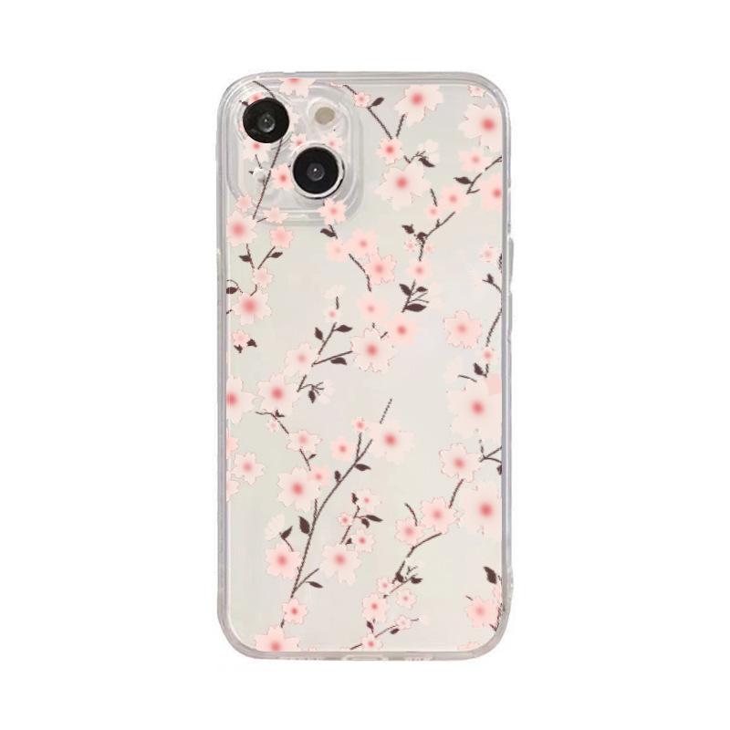 Gentle Pink Small Floral Apple 13 Mobile Phone Case Ip15promax New 14 Literary 13 Pro Anti-drop Protective Case X