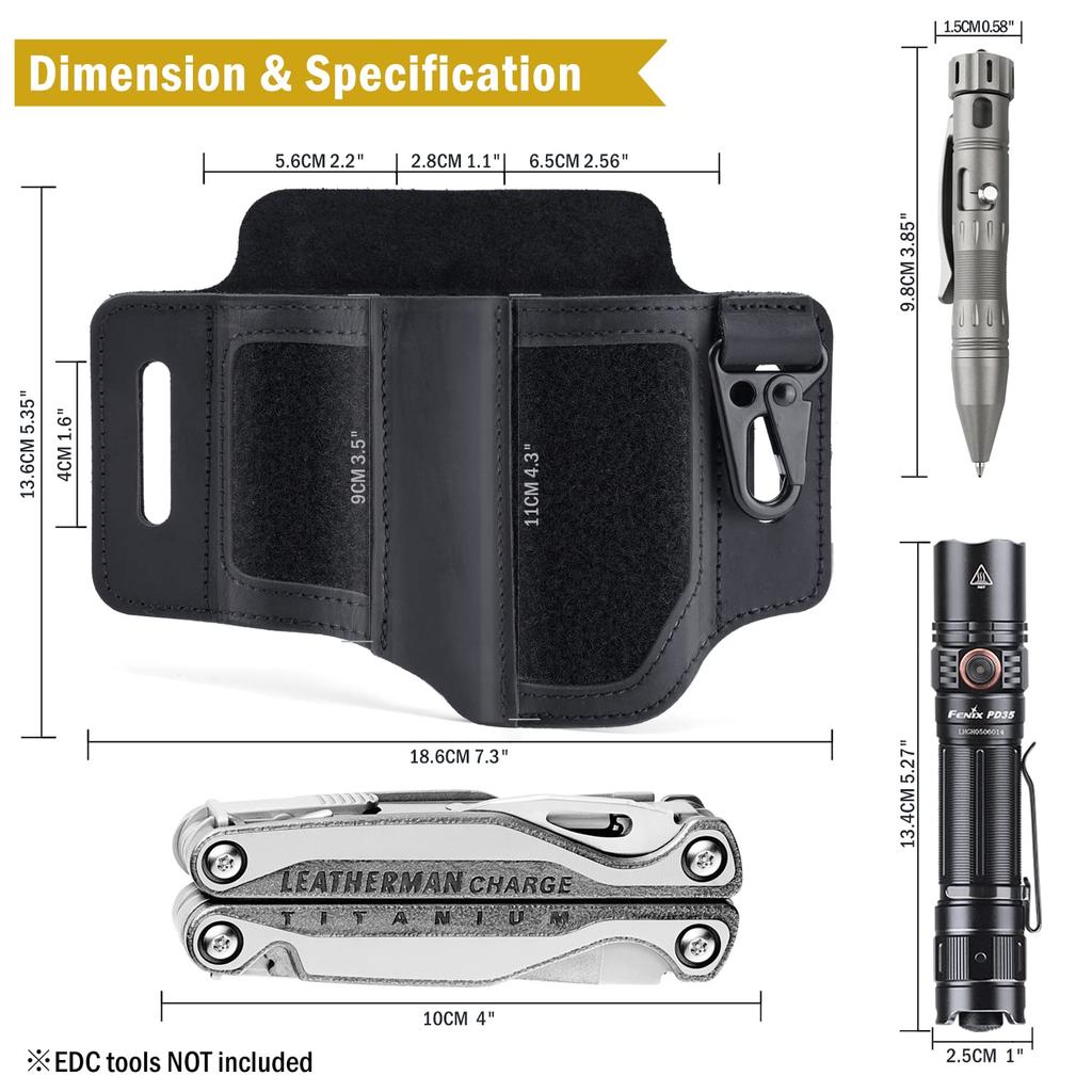 VIPERADE PL3 Lederscheide mit DIY-Patch EDC Taschenorganizer für Leatherman Scheide mit Stifthalter Taschenlampe EDC Gürtelorganizer mit Schlüsselanhänger