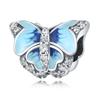 Beads Copper Charms Original Glued Blue Butterfly Animal Beads Fit Bracelet Jewelry Diy Women Fine Gift Accessory