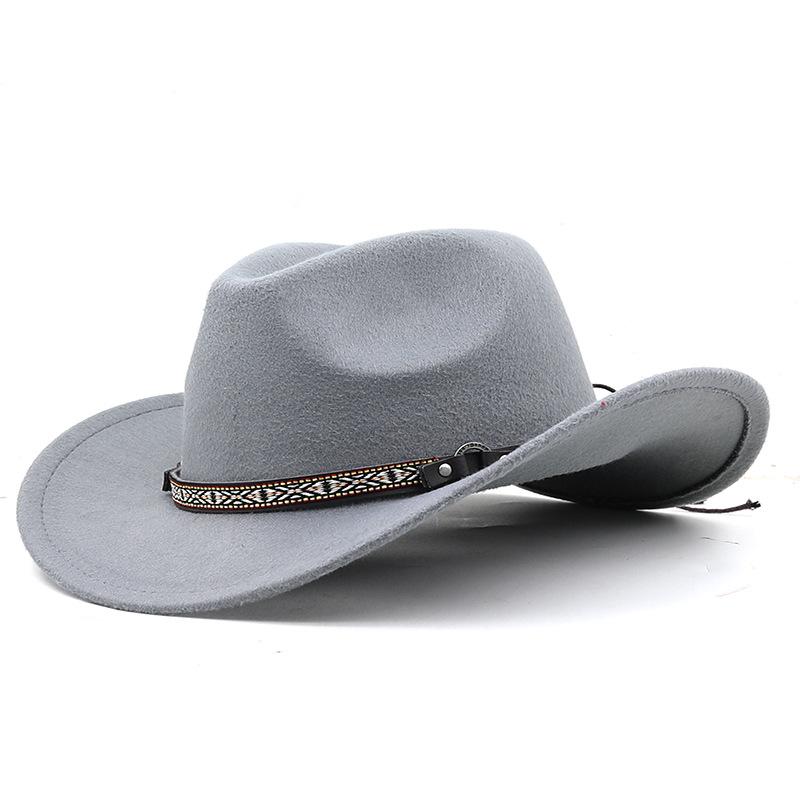 European and American fashion woolen top hat women's webbing hemmed cowboy jazz hat autumn and winter English felt hat men's cowboy hat felt hat