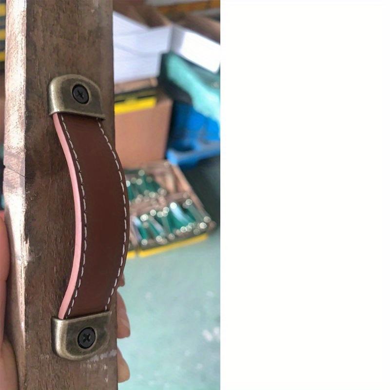 1pc Leather Furniture Drawer Handles, Wardrobe Door Handles, Vintage Dresser Table Kitchen Cabinet Pull Built-in Iron Brown Handle