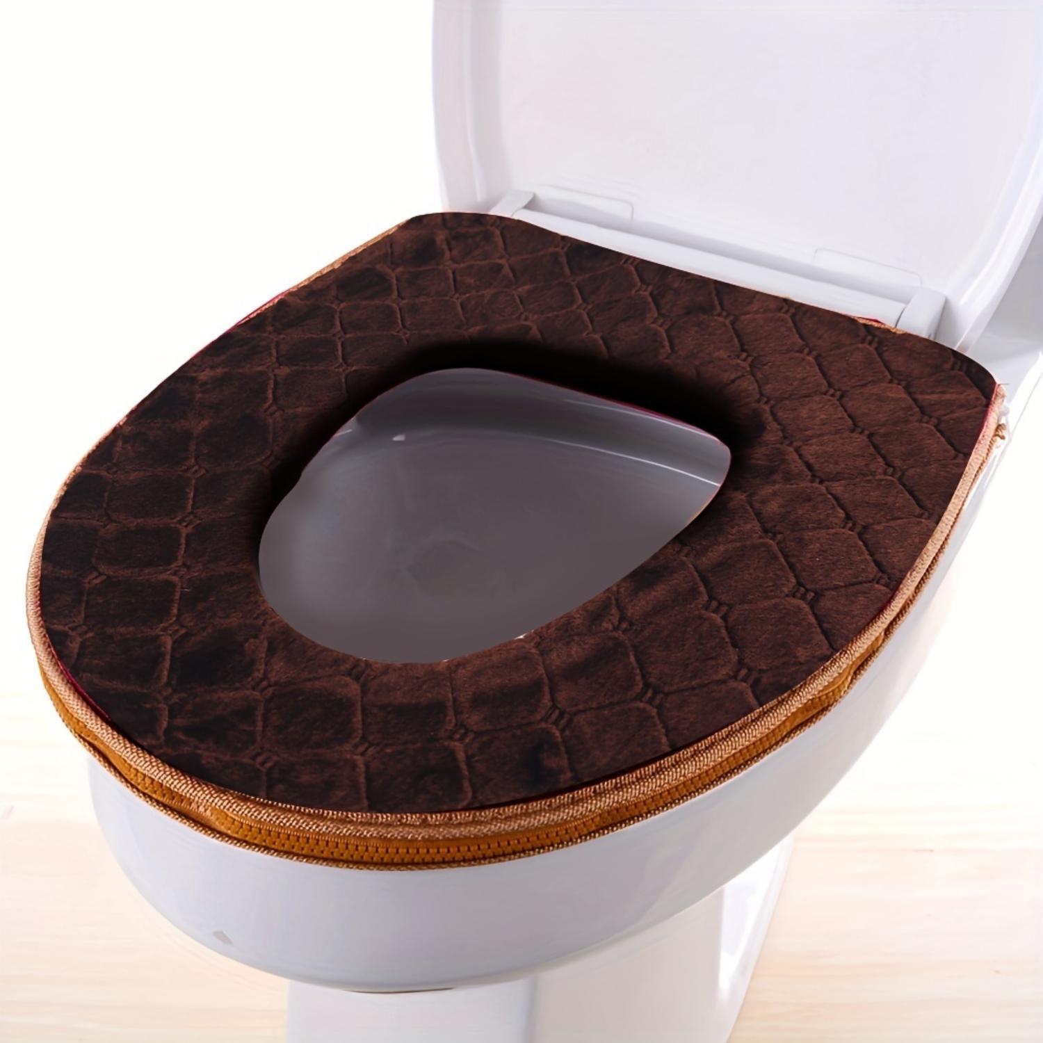 

Plush Padded Toilet Seat Cover With Zipper, Soft And Warm, Washable And Reusable Bathroom Cushion Pad, Universal Fit коричневий