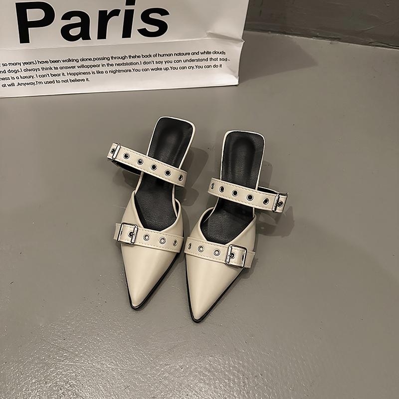 Fashion Punk Goth Metal Buckle High Heels Women's Sandals Summer 2024 Pointed Toe Silver Party Shoes Fashion Womens Pumps Shoes