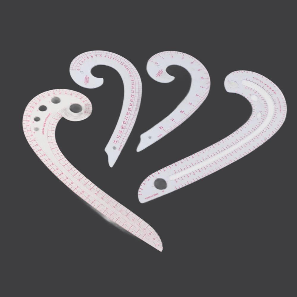 4pcs Lightweight French Curve Ruler Comma Shaped Curve Ruler Set Sewing Trimming Ruler For Tailors
