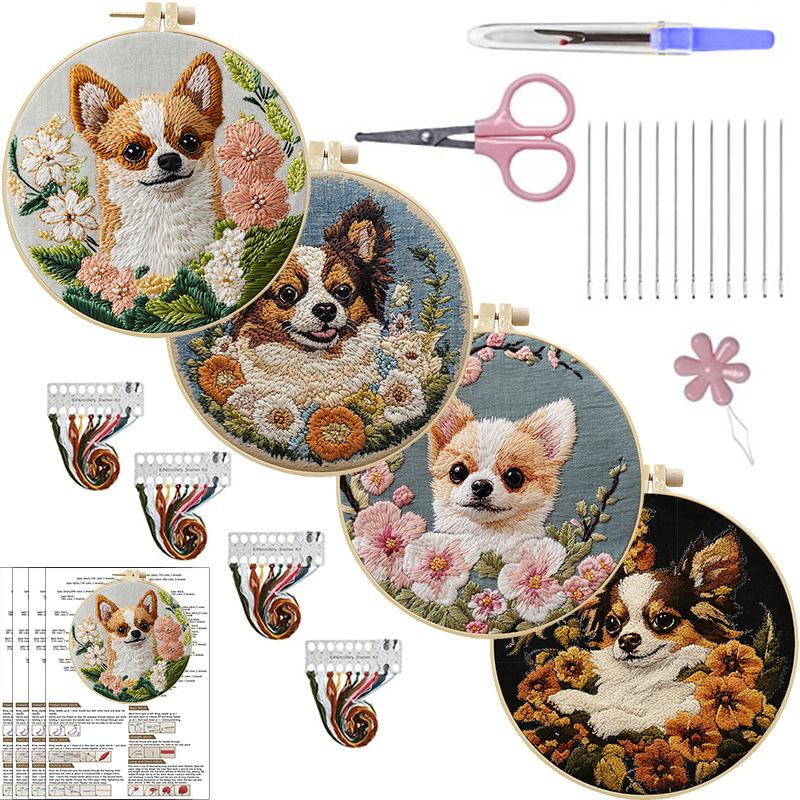 1pc Puppy and Flower Pattern DIY Embroidery Kit for Beginners