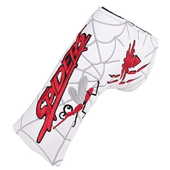 Putter cover head cover magnetic closure pin type spider embroidery black red white (white)