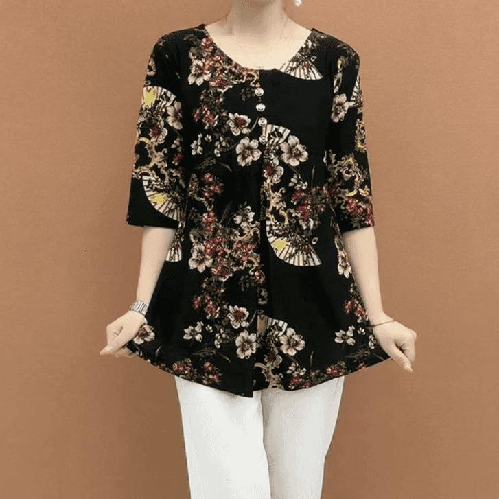 Elegant Plus Size Slimming Mid-Length T-Shirt for Mothers 2XL (120-140 jin)