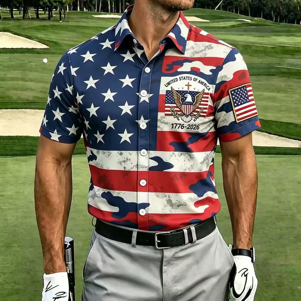 2026 New Men's American Flag 3D Printed Polo Shirt Summer Casual Short Sleeve Lapel Trend Sports