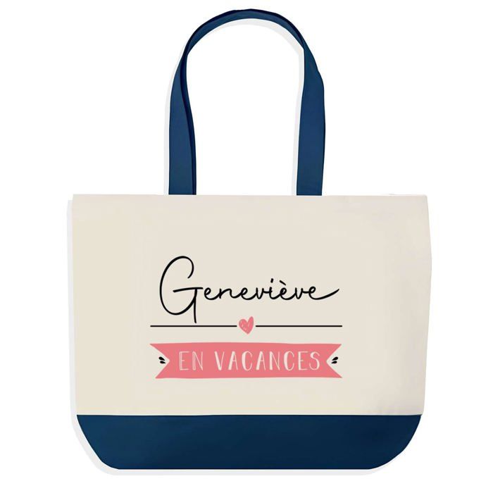Tote bag - PLANETEE - Geneviève en Vacances - Fond bleu - Coton 40x45 cm - Grand format