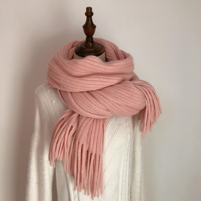 Winter Student Korean Version Versatile New Knitted Couple Thickened Warm Wool Men Solid Color Tassel Scarf Women