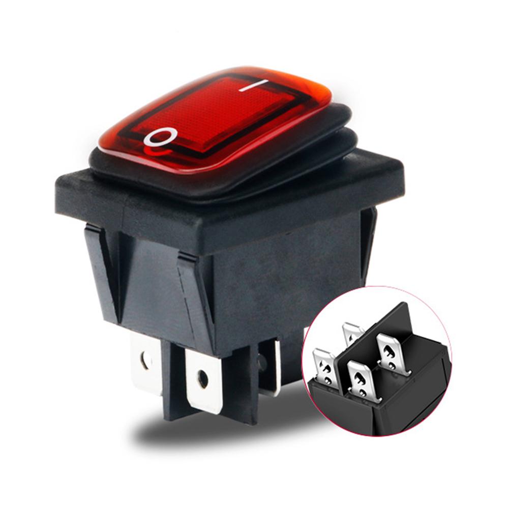 

4-контактный KCD4 прямоугольный переключатель, автомобильный морской тумблер, светодиодный переключатель, кнопочный водонепроницаемый переключатель, кнопочный переключатель 30A 250VAC DPST IP65 красный