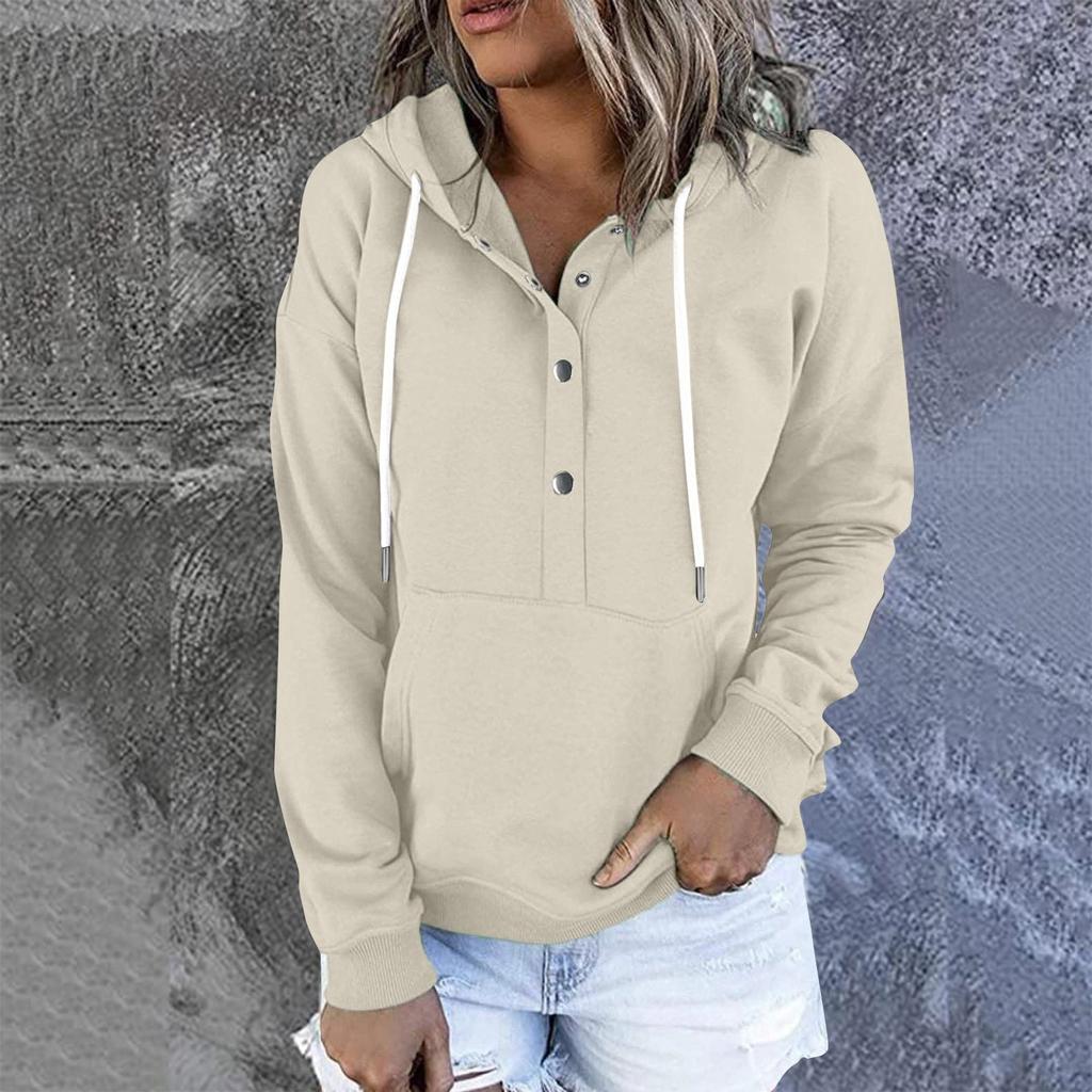 Damen Pullover Hoodies Tops Lässige Button-Down-Sweatshirts mit langen Ärmeln und Taschen