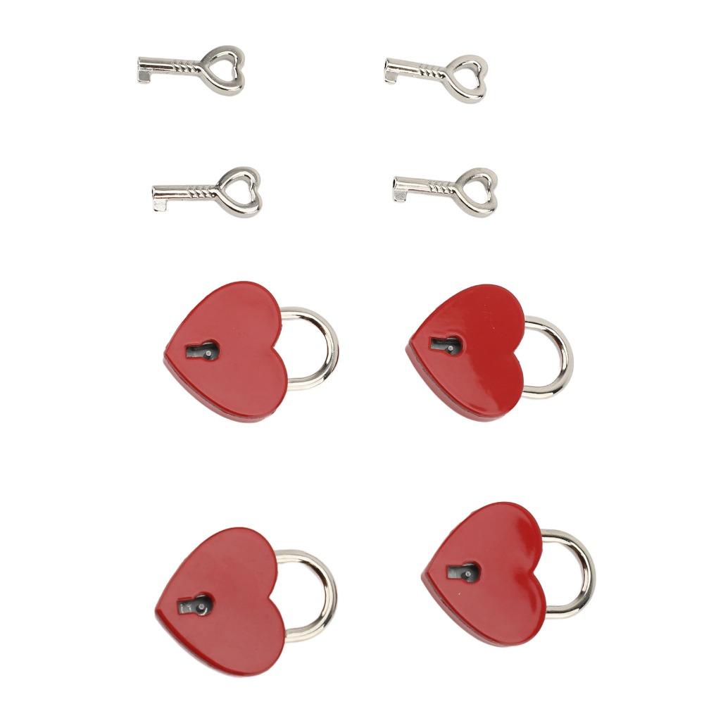 4sets Zinc Alloy Love Lock Red Mini Padlock Keyed Padlocks Heart Shaped Padlock For Diary Book