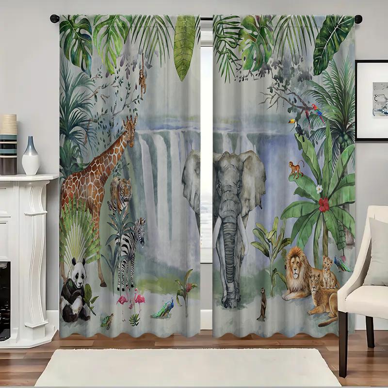 Home Tropical Leaves Curtains Landscape Background Kitchen Coffee Shop Living Room Bacony Curtain With Pole Pocket Polyester Perfect For