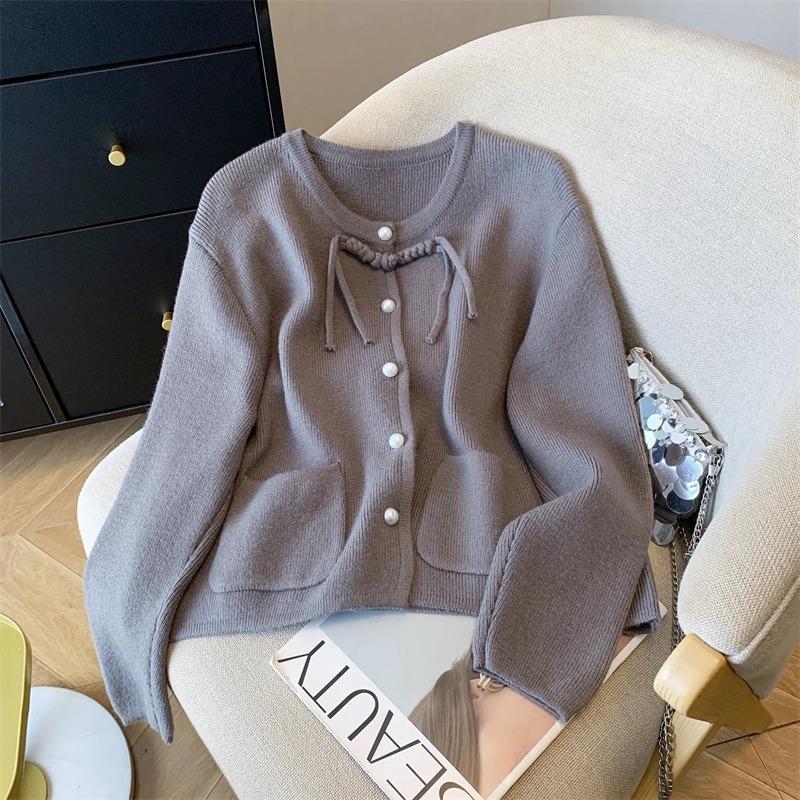 New Chinese style national style disc-button round neck long-sleeved knitted cardigan women's spring gentle wind sweet soft waxy loose sweater jacket