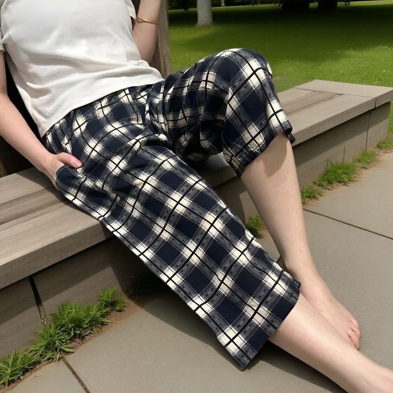 Summer Cotton Silk Polka Dot Slimming Over-the-Knee Pants