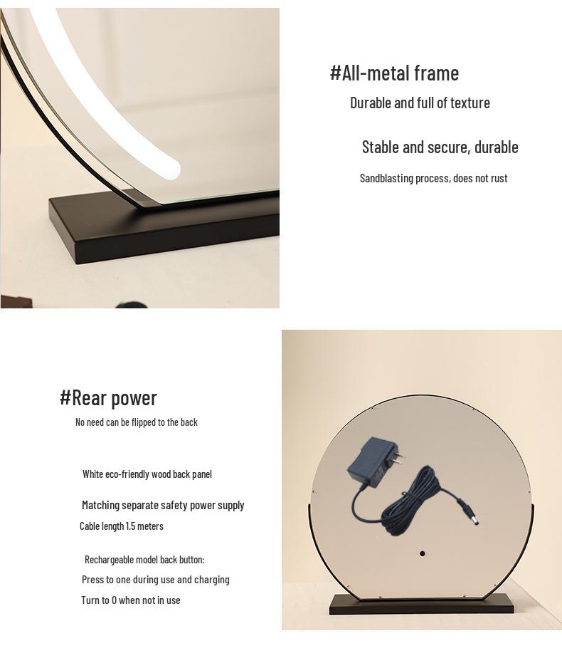Compact LED Makeup Mirror with Three-Color Fill Light, Smart Touch Charging, Perfect for Dressers