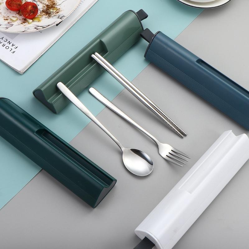 1Set Portable Stainless Steel Cutlery - Fork Spoon Chopsticks With Case Travel Camping Reusable Flatware Utensils Gadgets