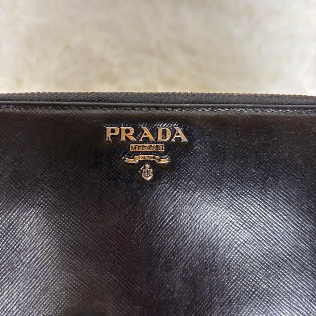 Used Luxury PRADA Long Wallet, Black, Leather, Accessories Included
