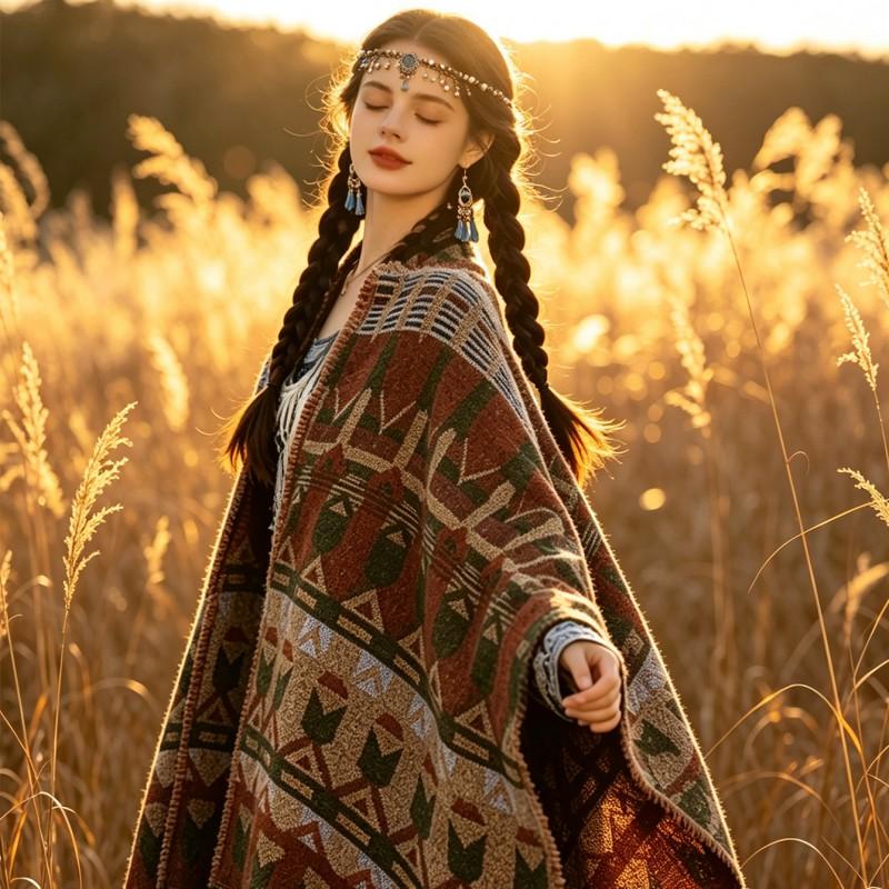 Womens Winter Scarf Ethnic Style Shawl Travel Vintage Warm Wrap