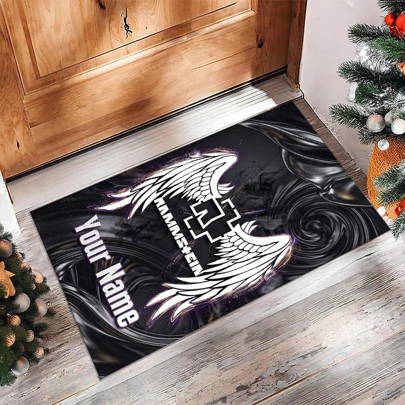 Rammstein Crystal Velvet Rug, Custom Name Text Personalized Non‑Slip Floor Mat for Home Decor Gift