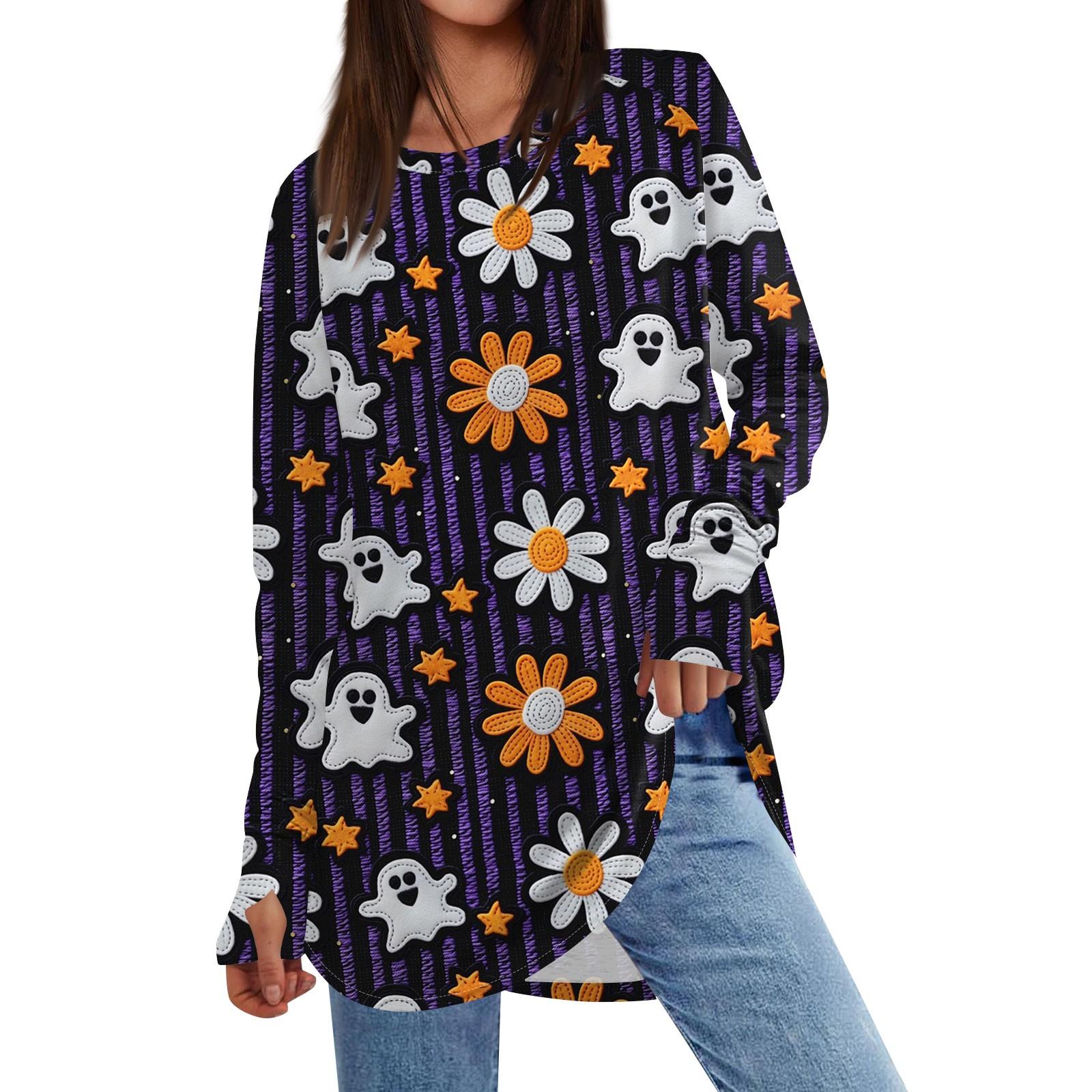 

Женская толстовка большого размера с графическим принтом, длинный рукав, спущенное плечо, круглая рубашка, топы, винтажная одежда XL фиолетовый