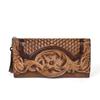 Chinese Style Leather Wallet for Women,Grain Cowhide Long Zip Around Wallet Large Capacity Tri-Fold Clutch Vintage Purse