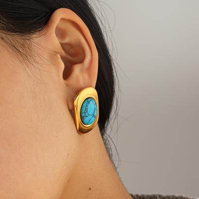 Vintage Stainless Steel Earrings for Women, Tiger Eye Ear Jewelry, Niche High-end Turquoise Titanium Steel Studs