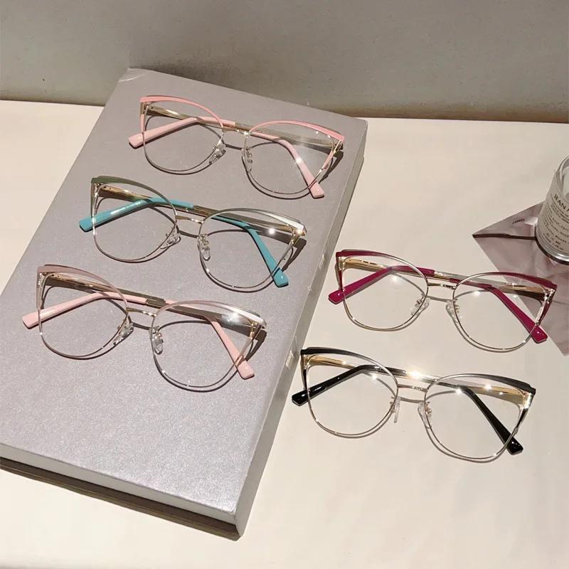 Neue Einfache Metall Anti-Blaulicht Brille für Damen Mode Vintage Katzenauge Brille Business Computer Brille Brillen Großhandel