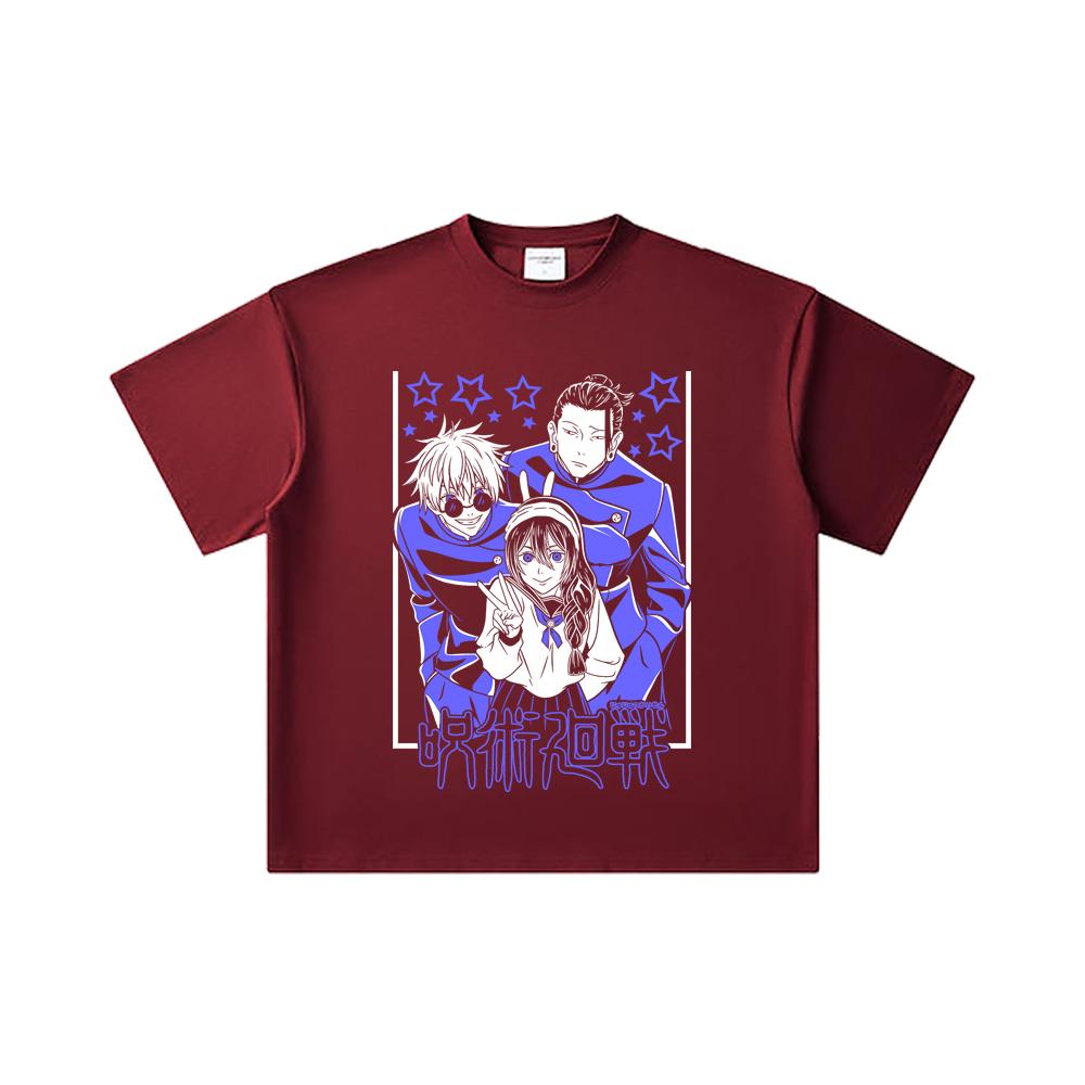 

260 GSM Double Yarn 32 Count 100% Cotton Jujutsu Kaisen V54 Print Unisex Heavy Cotton T Shirt 2XL вина червоного кольору