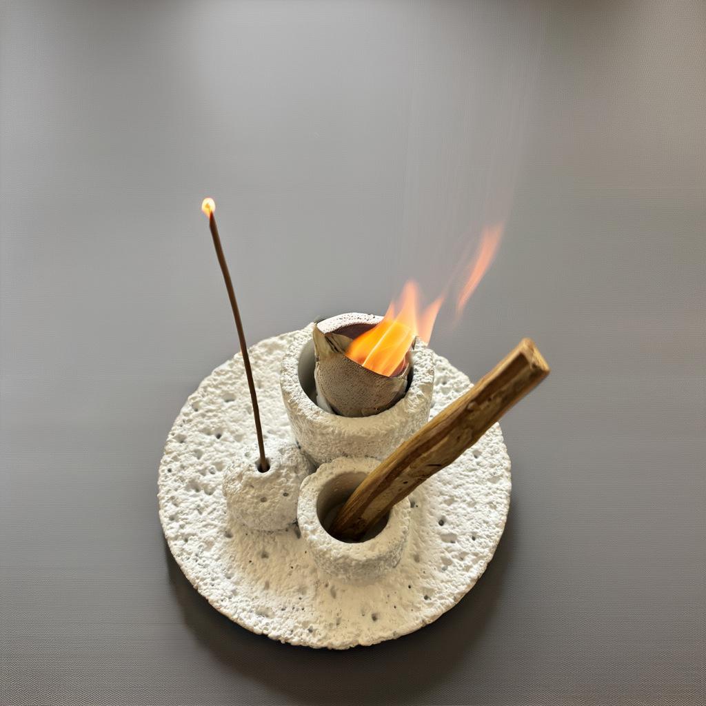 Handmade Stoneware Stick Candle Holder Cement Chime Candle Palo Santo Smudging Multifunctional Holder