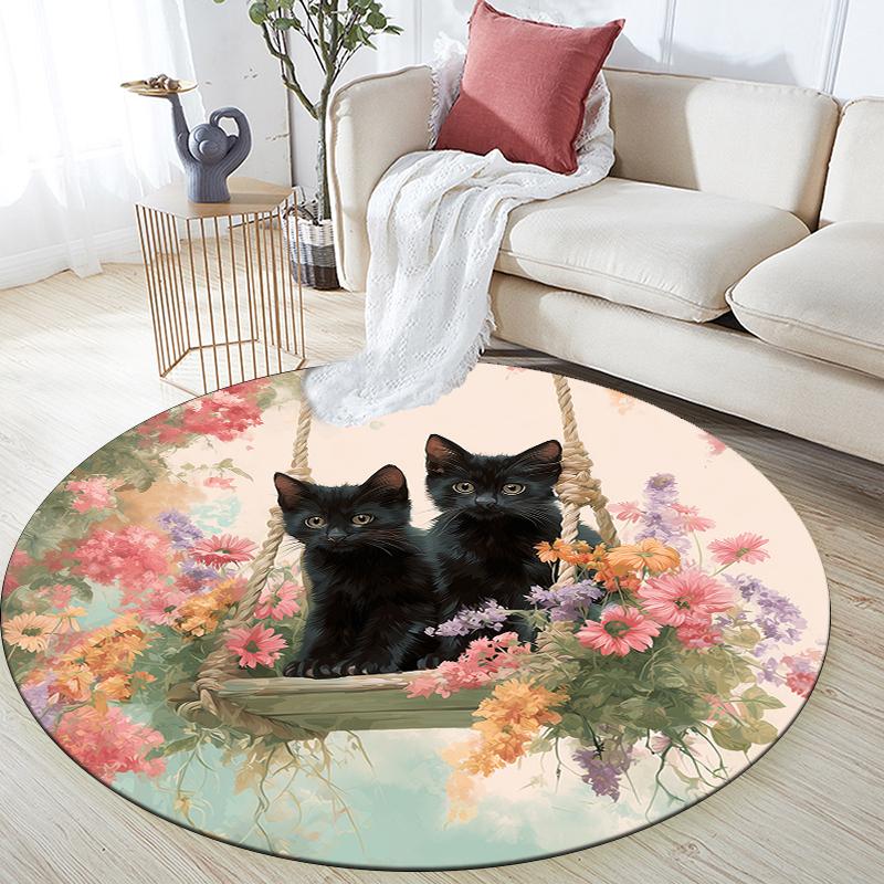 Pink Bombay Cat pattern round rug,Carpet Rug for Living Room Bedroom  Playroom ,Non-slip Floor Mat,Holiday Gifts and Birthday Gifts.