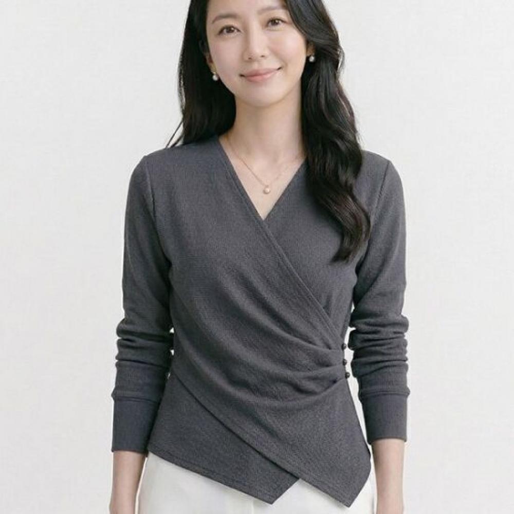 NaVaVa Women Cross BuTTon V Neck Long sleeVe T shirT nT3246